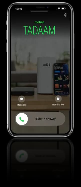 An image of a mobile phone displaying TADAAM Mobile product.
