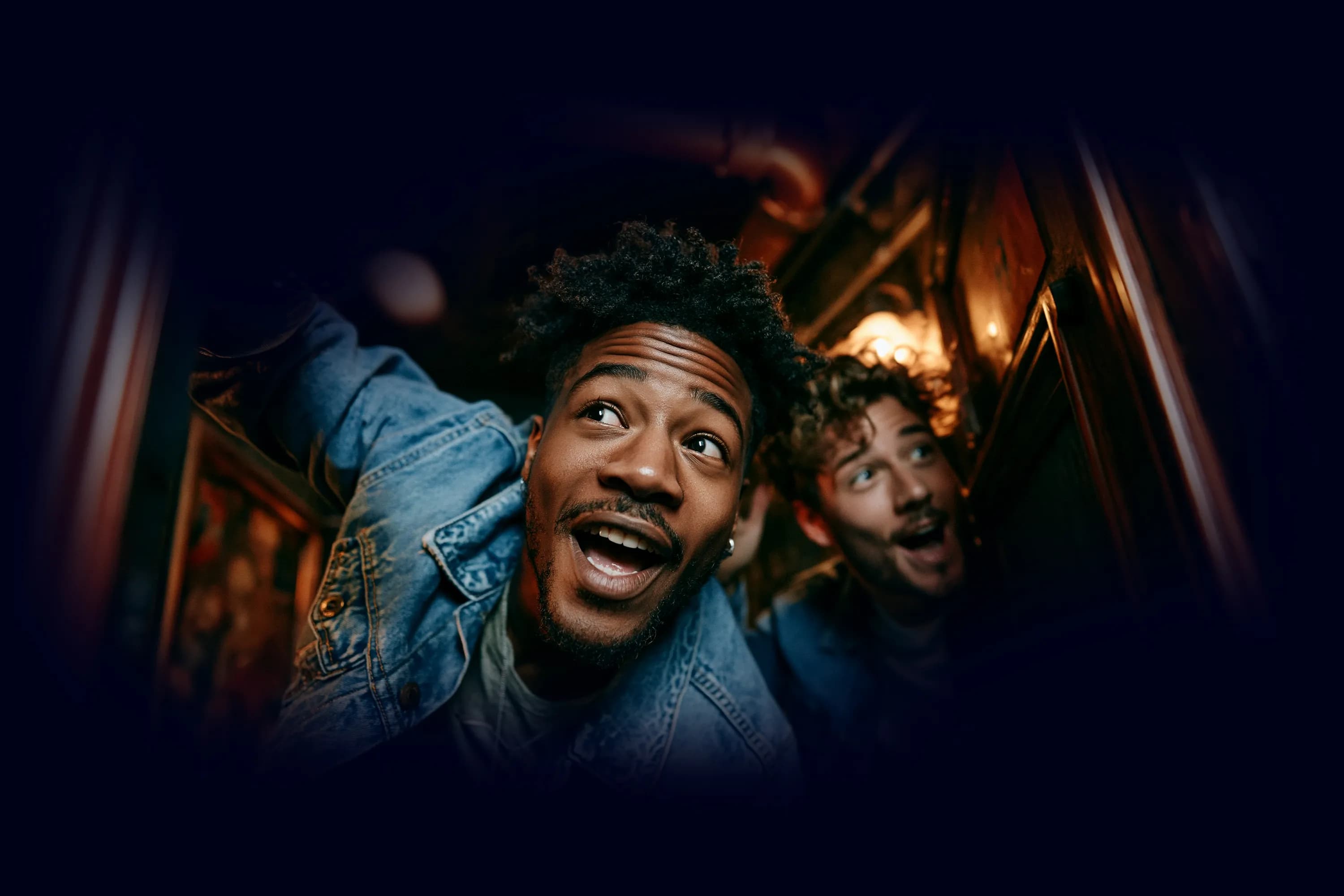 The image show two friends in an escape room