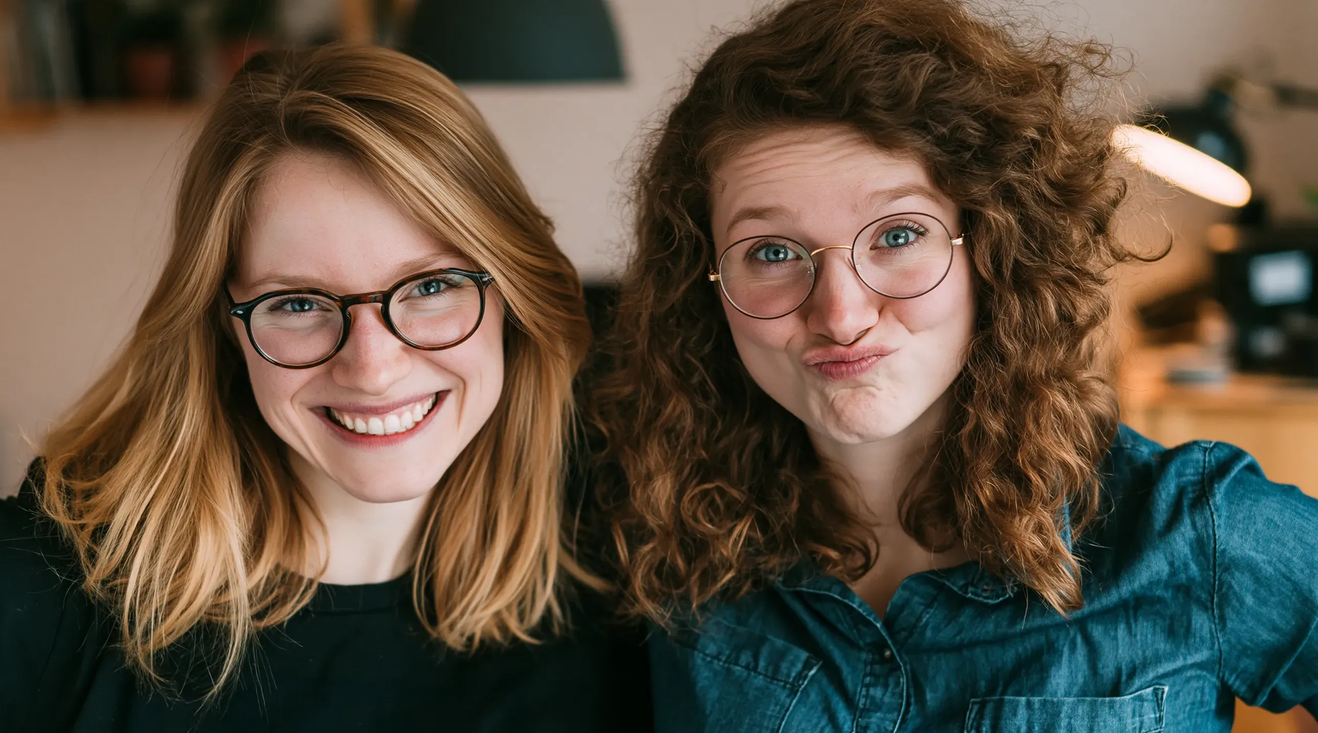 De afbeelding toont twee vrienden die samen plezier maken